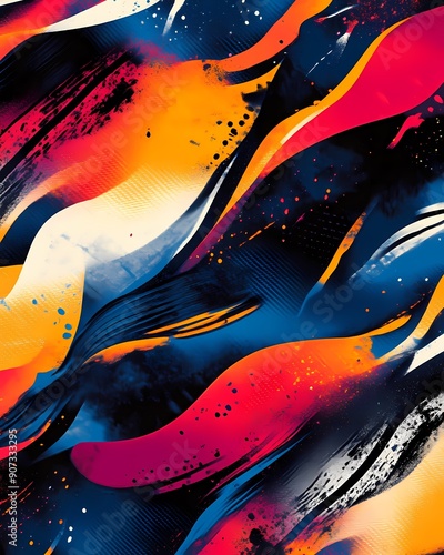 Wallpaper Mural Abstract background with flowing lines and vibrant colors in blue, orange, and red hues, creating a dynamic and energetic design. Torontodigital.ca