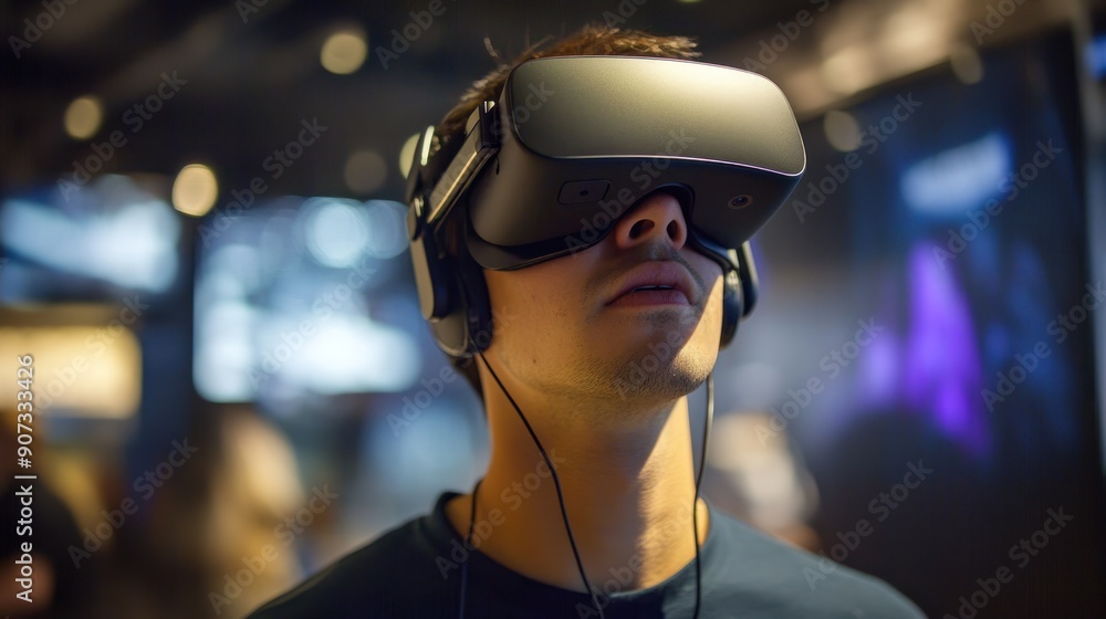 Man Wearing Virtual Reality Headset Man Wearing Virtual Reality Headset