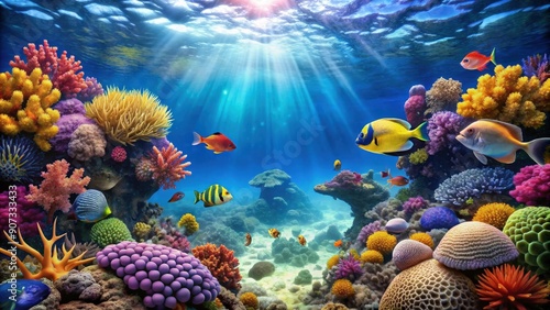 Wallpaper Mural Underwater scene with colorful coral reefs, exotic fish, and clear blue water, underwater, ocean, sea life, coral reef Torontodigital.ca