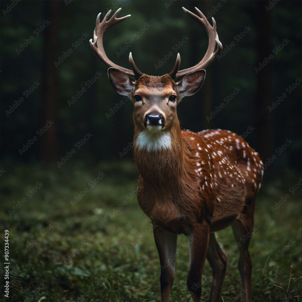 Fototapeta premium A deer that is realistic and has a natural background.