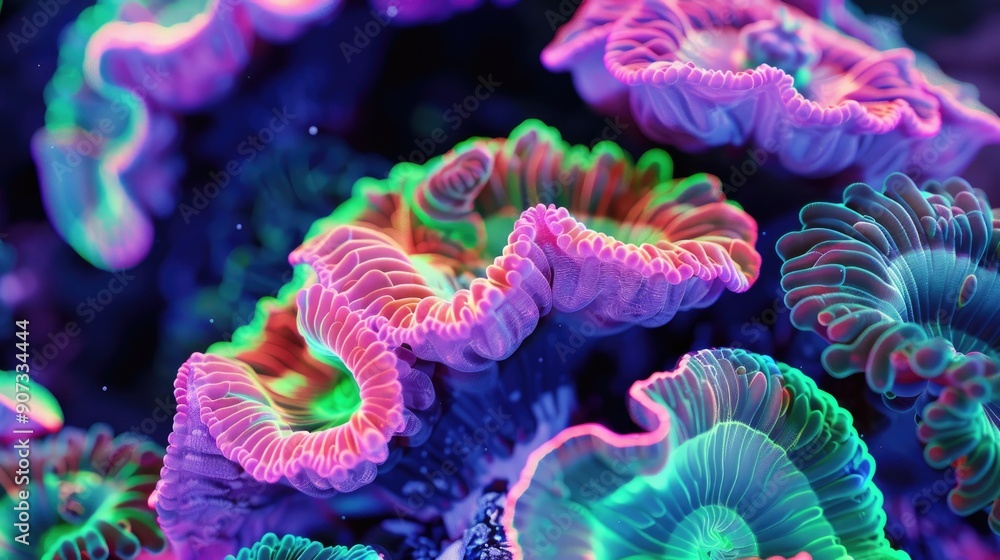 Digital coral formations in a futuristic neon style Digital coral formations in a futuristic neon style