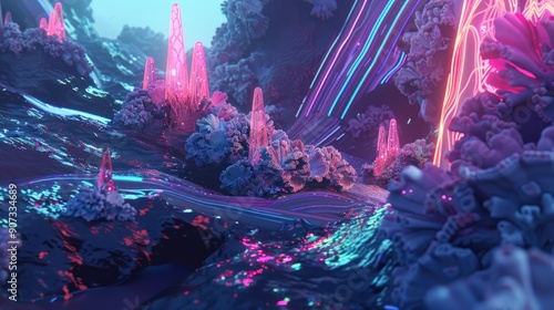 Digital coral formations in a futuristic neon style photo