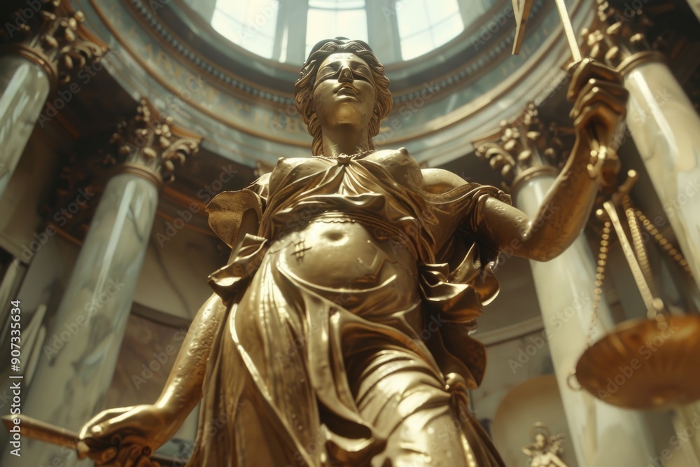 Obraz premium Statue of Lady Justice holding a sword in her hand, symbolizing fairness and justice