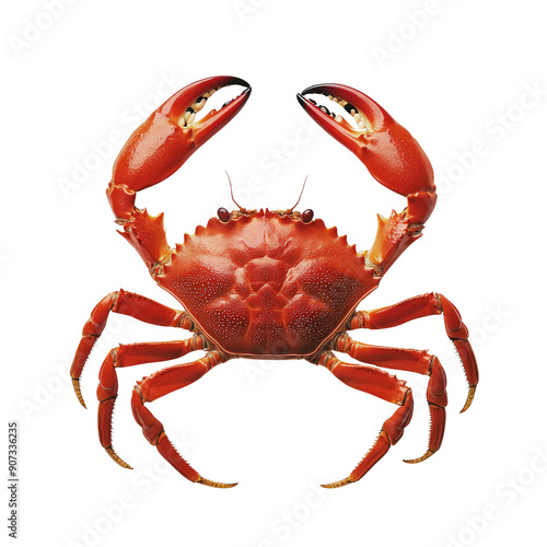  Close-up of Red crab with powerful claws isolated on white background.