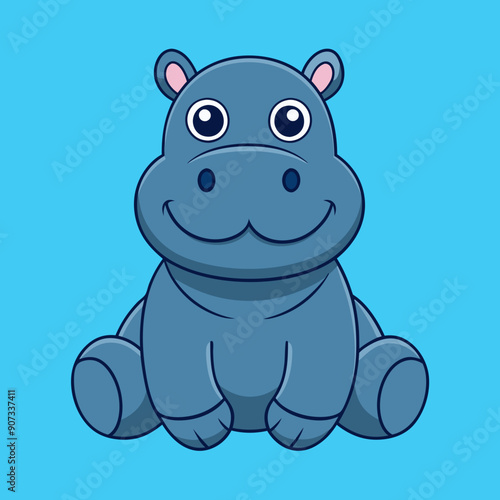 Cute hippopotamus cartoon illustration is sitting on a white background