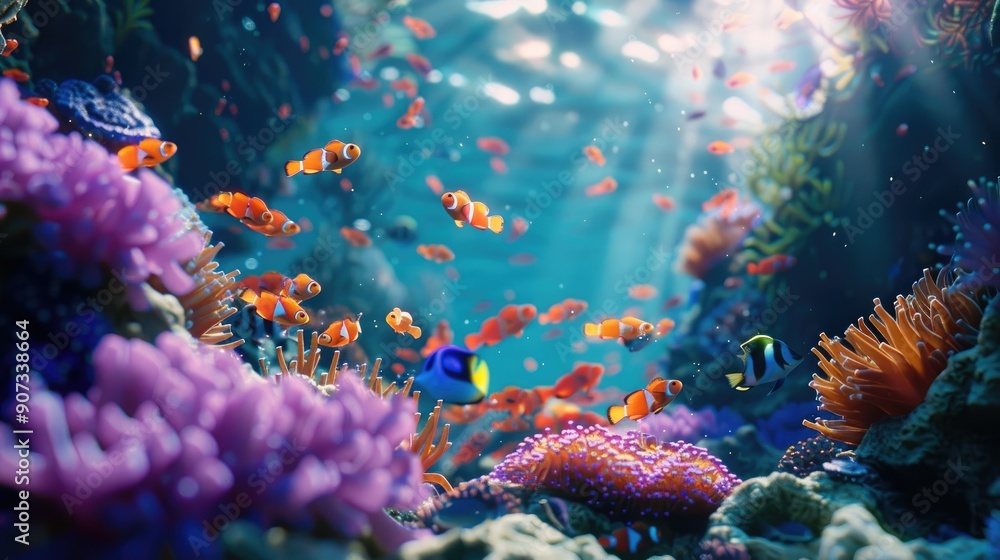 Fototapeta premium Underwater colorful coral reef for marine life, AI generated for ads