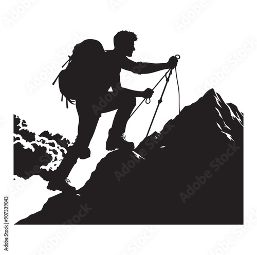 A man climbing mountain silhouette vector illustration