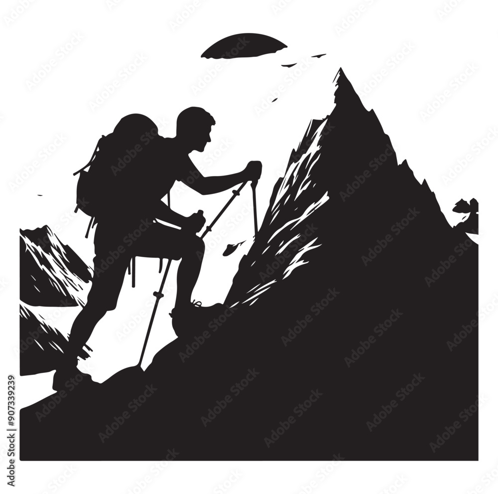 Fototapeta premium A man climbing mountain silhouette vector illustration