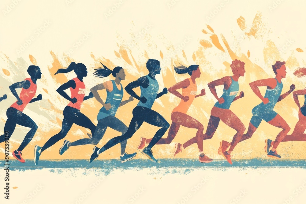 Illustration of a group of runners running together ,runner pack , runner group Illustration of a group of runners running together ,runner pack , runner group