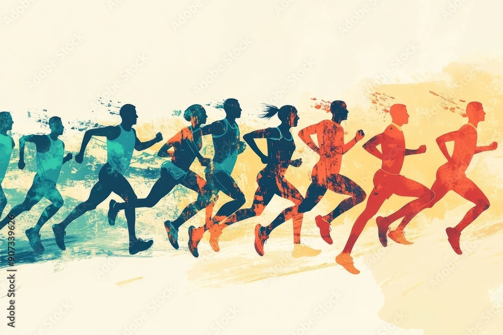 Naklejka premium Illustration of a group of runners running together ,runner pack , runner group