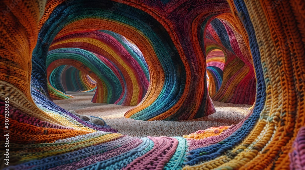 abstract room made of soft multi-colored material abstract room made of soft multi-colored material