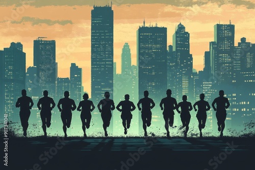 Illustration of a group of runners running together ,runner pack , runner group