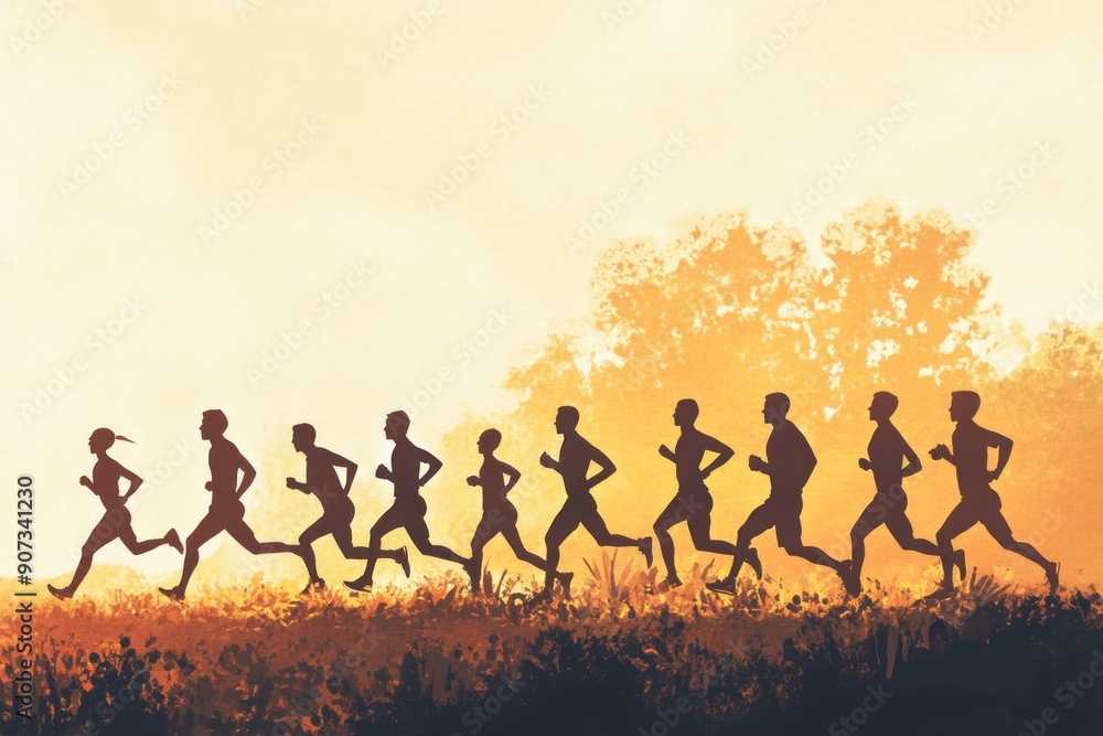 Fototapeta premium Illustration of a group of runners running together ,runner pack , runner group