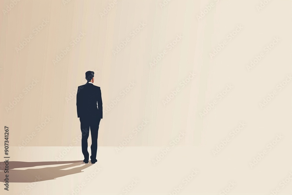 A Man in Suit Staring at a Blank Wall A Man in Suit Staring at a Blank Wall