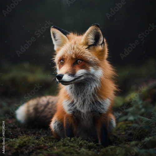 Antique nature color image: American Gray Fox