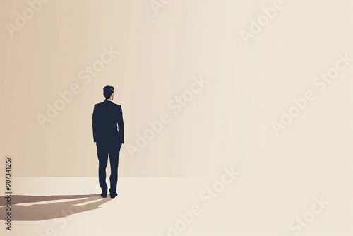 A Man in Suit Staring at a Blank Wall