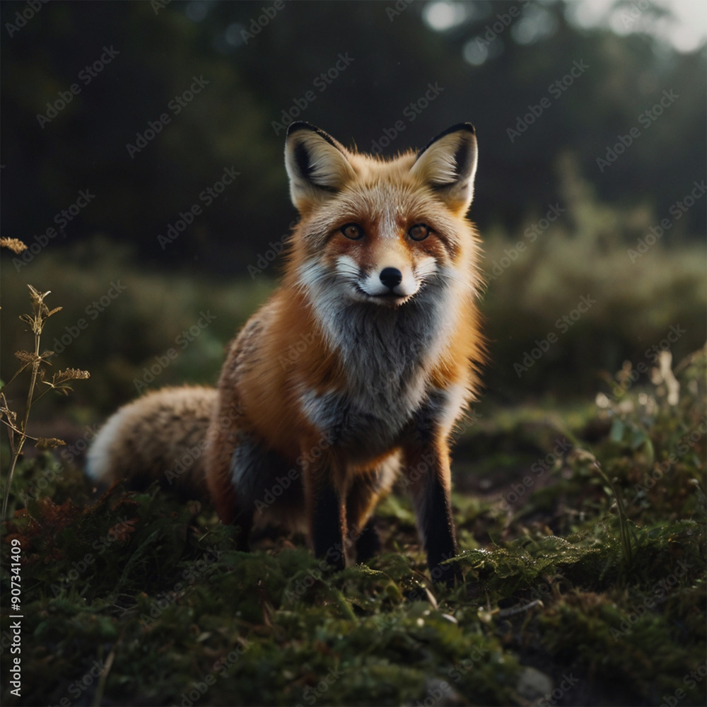 Antique nature color image: American Gray Fox Antique nature color image: American Gray Fox