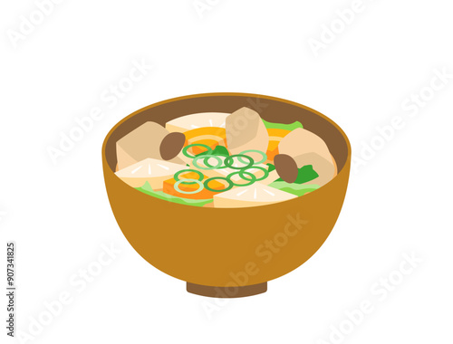 具だくさん野菜たっぷりの味噌汁のイラスト