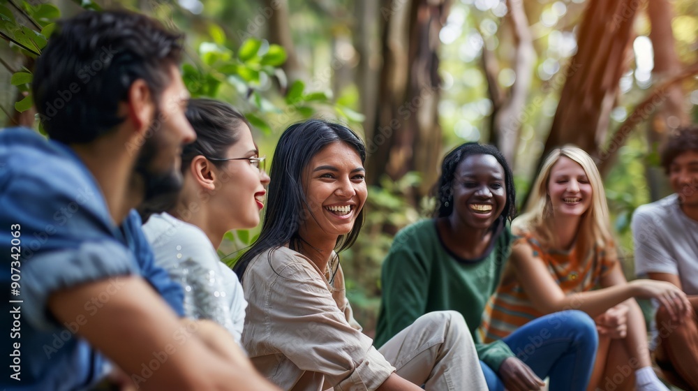 A diverse group of employees participating in a team-building retreat, engaging in activities and bonding A diverse group of employees participating in a team-building retreat, engaging in activities and bonding
