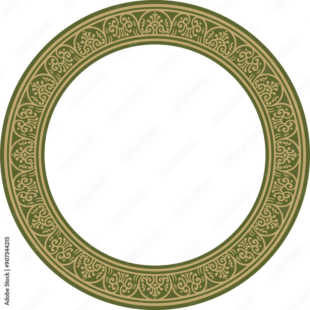 Vector round gold with green border, frame, Pompeii ring. Circle Neopolitan ornament. Art of Ancient Rome Vector round gold with green border, frame, Pompeii ring. Circle Neopolitan ornament. Art of Ancient Rome