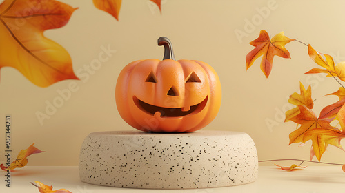 halloween pumpkin with autumn leaves