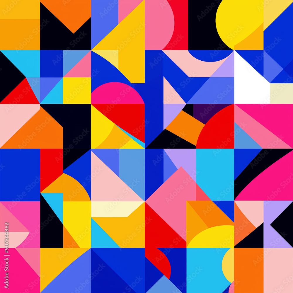 A vibrant geometric pattern background with bold shapes and contrasting colors A vibrant geometric pattern background with bold shapes and contrasting colors
