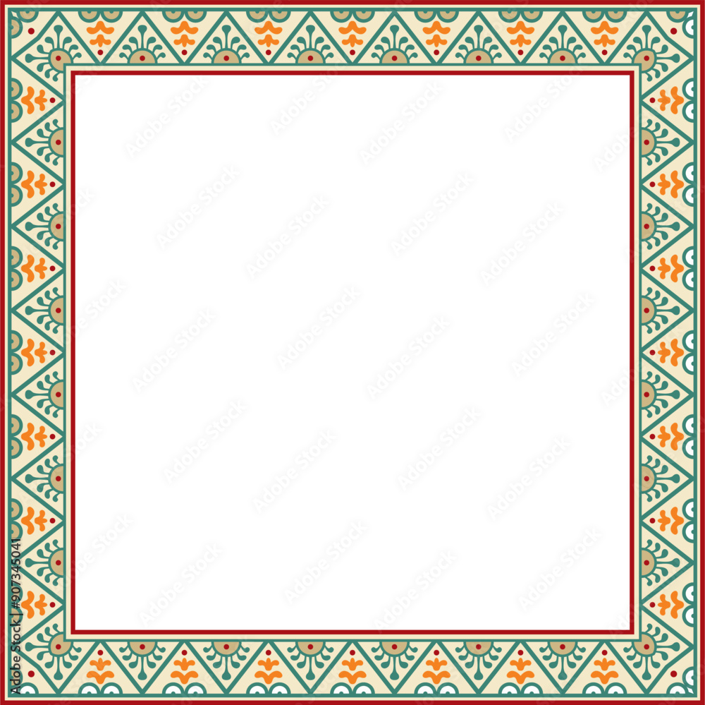 Vector square colored border, frame, Pompeii. Rectangle Neopolitan ornament. Art of Ancient Rome. Template for stained glas Vector square colored border, frame, Pompeii. Rectangle Neopolitan ornament. Art of Ancient Rome. Template for stained glas