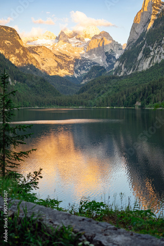 Lake Gosausee in Austrian Alps. Beautiful mountains in Europe photo