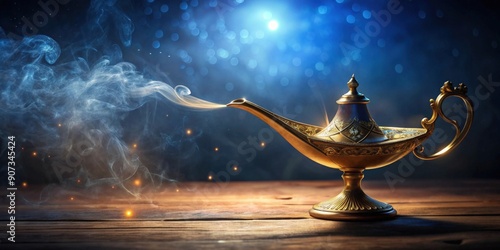 Magic lamp shining in the dark night , magic, lamp, night, mystery, fantasy, Arabian, genie, wish, dream, glowing