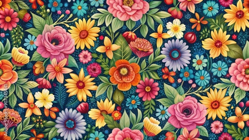 Seamless floral pattern with vibrant flowers, floral, seamless, pattern, flowers, spring, blooming, colorful, botanical