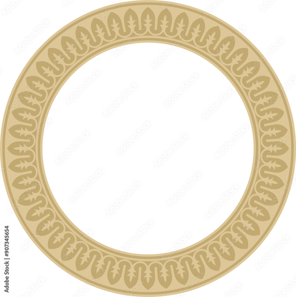 Vector round golden national Persian ornament. Circle, ring, frame, border, ethnic pattern of the peoples of Iran, Iraq, Tajikista