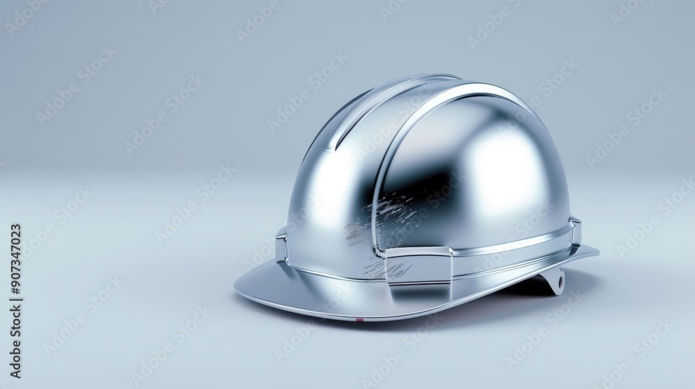 Fototapeta premium A highly detailed image of a construction helmet, with a reflective visor and slight wear