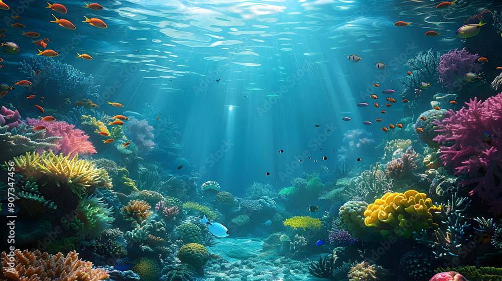 Naklejka premium Underwater Coral Reef with Colorful Fish