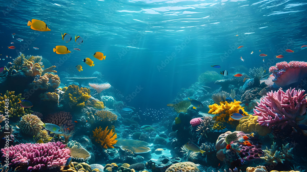 Fototapeta premium Vibrant Coral Reef Underwater Scene