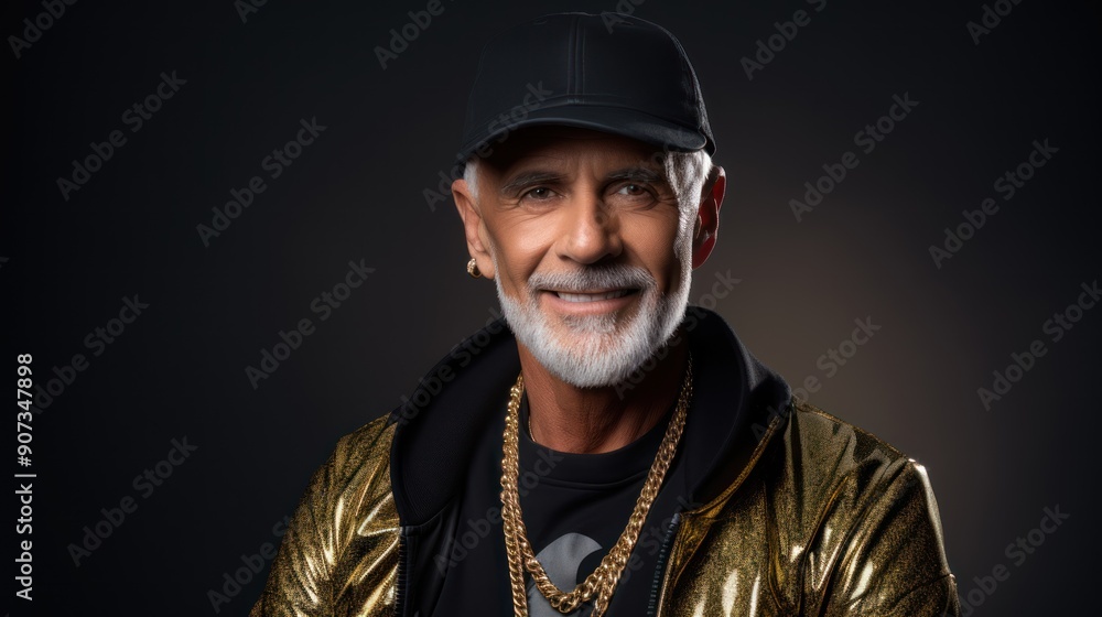 A senior man with a confident smile, in a gold jacket A senior man with a confident smile, in a gold jacket