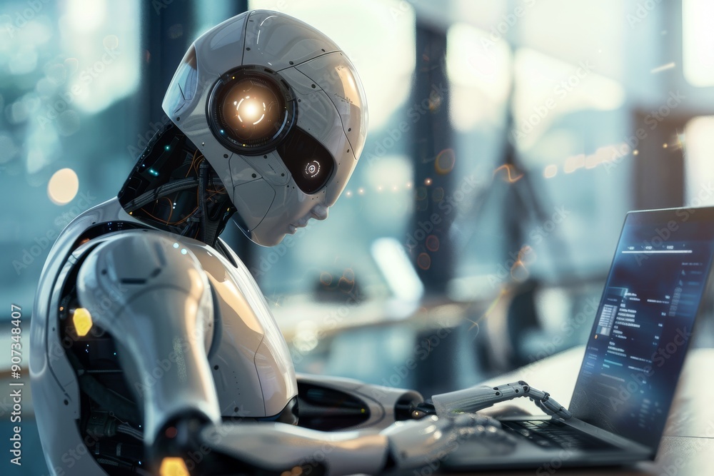 A robot mirroring a human's movements, AI generated A robot mirroring a human's movements, AI generated