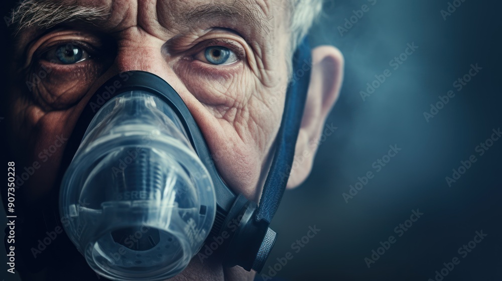 an elderly man with a medical oxygen mask an elderly man with a medical oxygen mask