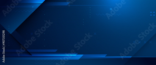 Vector abstract geometric shape, line, light effect on dark blue gradient color for banner, wallpaper background. Illustration modern graphic design for digital technology, futuristic background