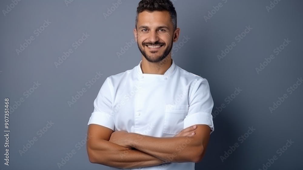 Handsome male cleaner posing with a confident smile, Handsome male cleaner posing with a confident smile,