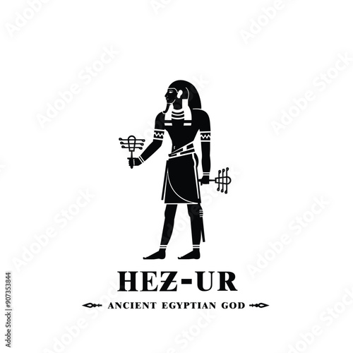 Silhouette of ancient egypt god hez ur, god of music who played the sistrum