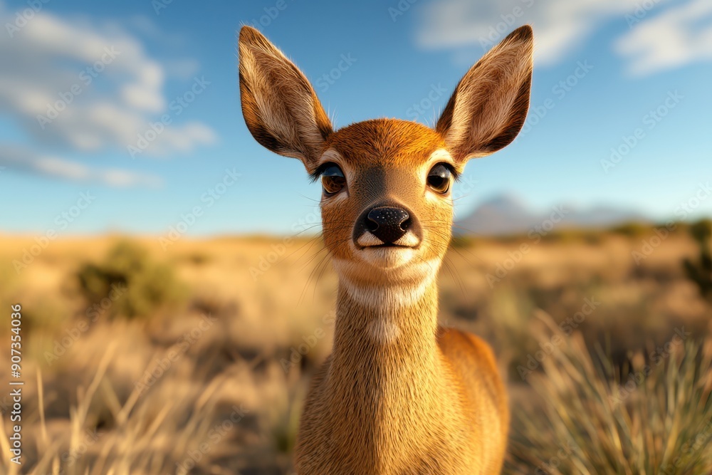 Curious Young Deer, Close-up of a fawn in a field, Nature's innocence. Curious Young Deer, Close-up of a fawn in a field, Nature's innocence.