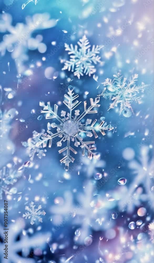 Close-up of Snowflakes with a Soft Bokeh Background Close-up of Snowflakes with a Soft Bokeh Background