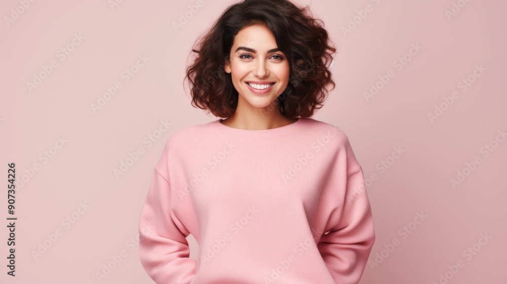 Obraz premium Portrait of a woman with a beautiful smile She has brunette hair 