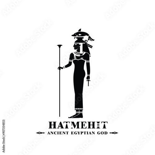 Silhouette of ancient egypt god hatmehit, goddess of fish and the inundation of the Nile river