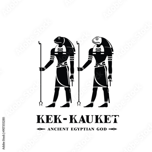 Silhouette of ancient egypt god kek kauket , primordial darkness in the ancient Egyptian Ogdoad cosmogony of Hermopolis.