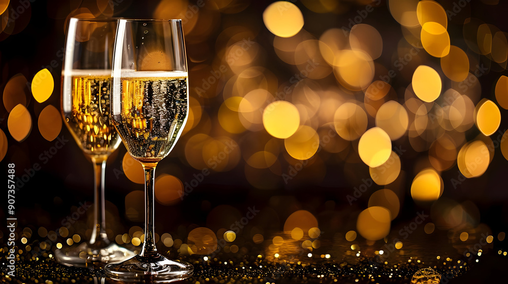 Two Glasses of Champagne with Bokeh Lights Two Glasses of Champagne with Bokeh Lights