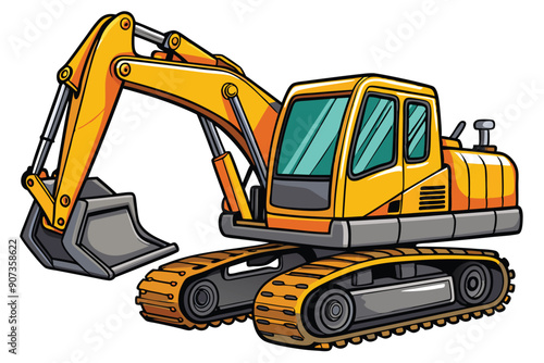 Yellow Excavator with Tracks and a Large Bucket