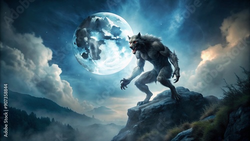  lycanthropic night sinister werewolf on moonlight