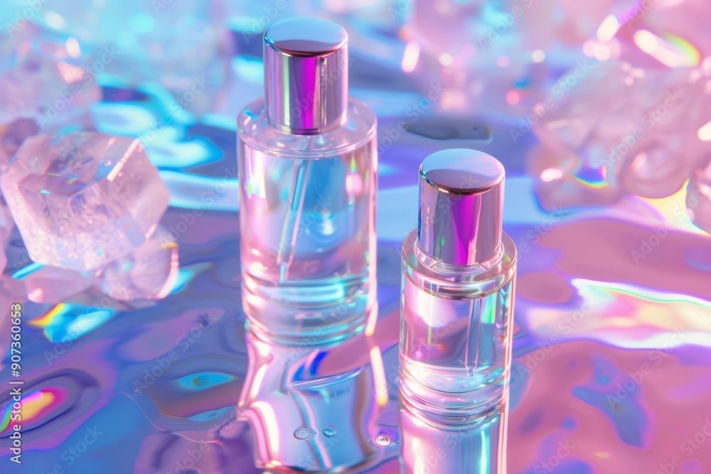 eco-friendly synthesis with a holographic clear application, highlighting futuristic skincare innovation. eco-friendly synthesis with a holographic clear application, highlighting futuristic skincare innovation.