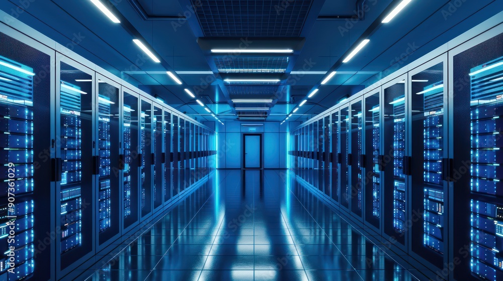 Data center with high-efficiency cooling systems Stock Photo | Adobe Stock